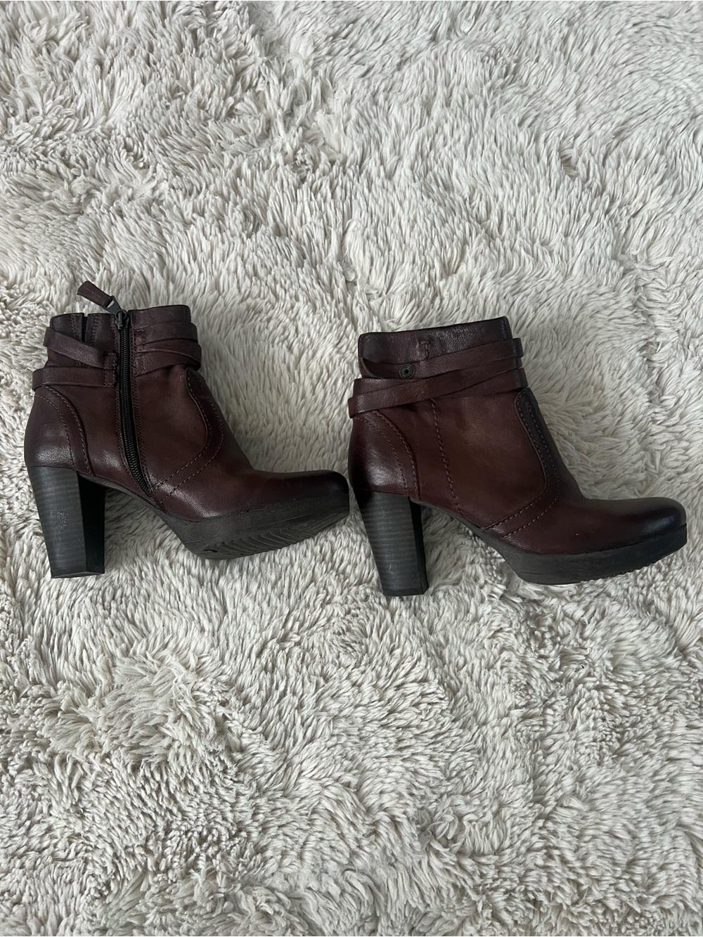 Women's Brown Leather High Block Heel Ankle Booties